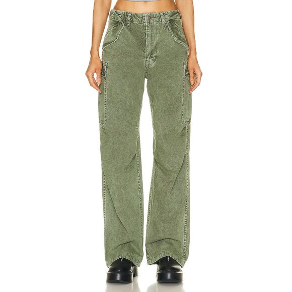 R13 Wide Leg Cargo Pant in Olive, size 23 ** these have been hemmed 2 - 3 inches - Picture 1 of 12